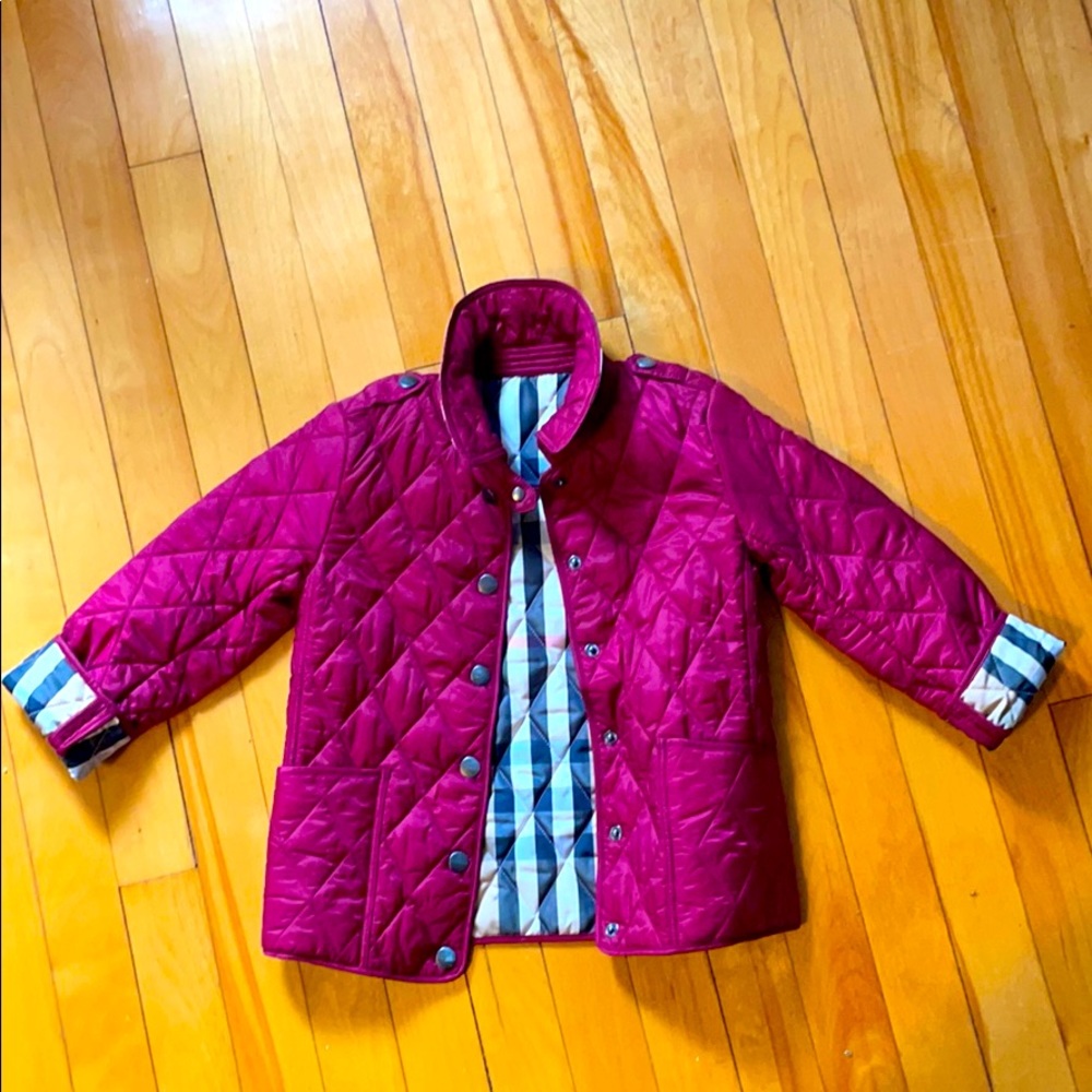 💯 Burberry Maroon Nova Checked Quilted Yth Jacket